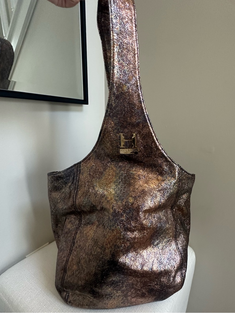 Halston Heritage brown shiny tote bag